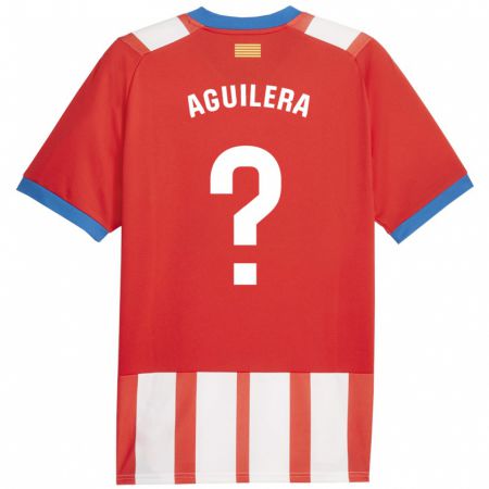 Kandiny Enfant Maillot Oriol Aguilera #0 Rouge Blanc Tenues Domicile 2023/24 T-Shirt