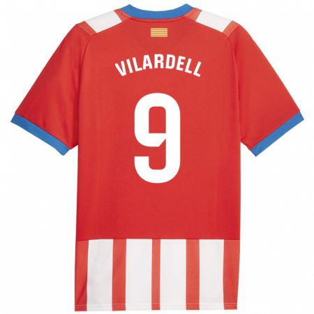 Kandiny Enfant Maillot Júlia Vilardell #9 Rouge Blanc Tenues Domicile 2023/24 T-Shirt