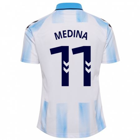 Kandiny Enfant Maillot Kevin Medina #11 Blanc Bleu Tenues Domicile 2023/24 T-Shirt