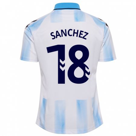 Kandiny Enfant Maillot Dani Sánchez #18 Blanc Bleu Tenues Domicile 2023/24 T-Shirt