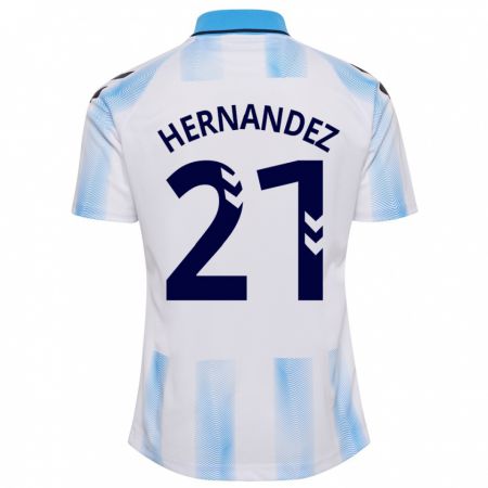 Kandiny Enfant Maillot Juan Hernández #21 Blanc Bleu Tenues Domicile 2023/24 T-Shirt