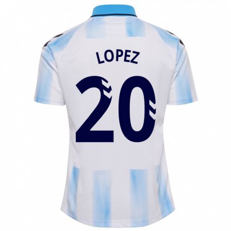 Kandiny Enfant Maillot Adri López #20 Blanc Bleu Tenues Domicile 2023/24 T-Shirt