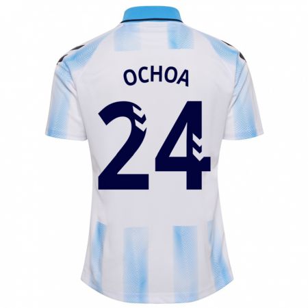 Kandiny Enfant Maillot Aarón Ochoa #24 Blanc Bleu Tenues Domicile 2023/24 T-Shirt