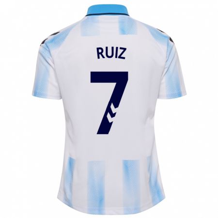 Kandiny Enfant Maillot María Ruiz #7 Blanc Bleu Tenues Domicile 2023/24 T-Shirt