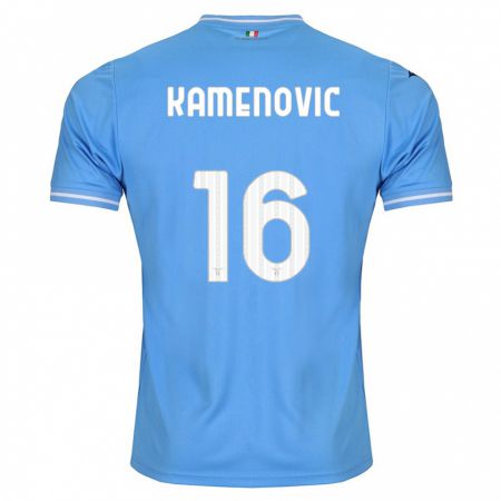 Kandiny Enfant Maillot Dimitrije Kamenović #16 Bleu Tenues Domicile 2023/24 T-Shirt