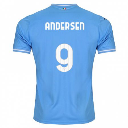 Kandiny Enfant Maillot Signe Holt Andersen #9 Bleu Tenues Domicile 2023/24 T-Shirt