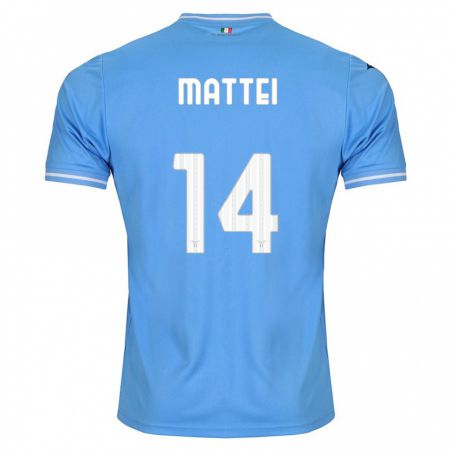 Kandiny Enfant Maillot Sarah Mattei #14 Bleu Tenues Domicile 2023/24 T-Shirt