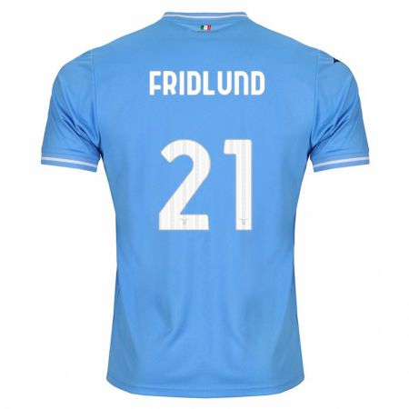 Kandiny Enfant Maillot Johanne Fridlund #21 Bleu Tenues Domicile 2023/24 T-Shirt