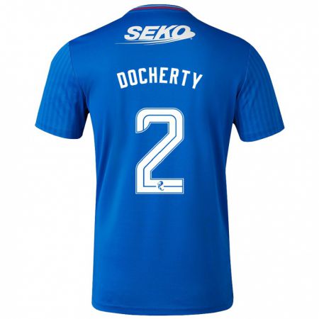 Kandiny Enfant Maillot Nicola Docherty #2 Bleu Tenues Domicile 2023/24 T-Shirt