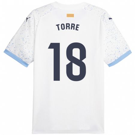 Kandiny Enfant Maillot Pablo Torre #18 Blanc Tenues Extérieur 2023/24 T-Shirt
