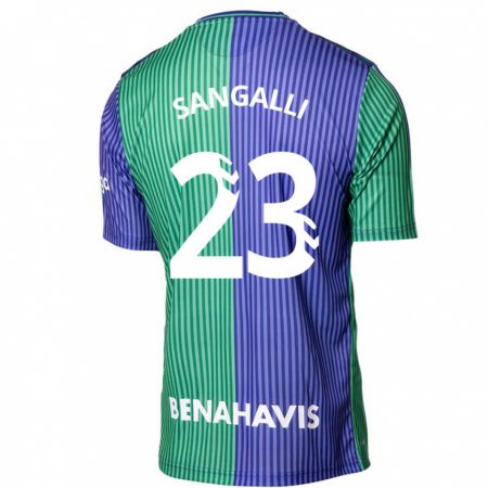 Kandiny Enfant Maillot Luca Sangalli #23 Vert Bleu Tenues Extérieur 2023/24 T-Shirt
