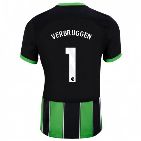 Kandiny Enfant Maillot Bart Verbruggen #1 Vert Noir Tenues Extérieur 2023/24 T-Shirt