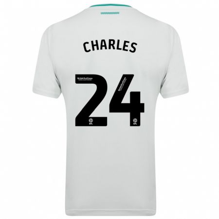 Kandiny Enfant Maillot Shea Charles #24 Blanc Tenues Extérieur 2023/24 T-Shirt