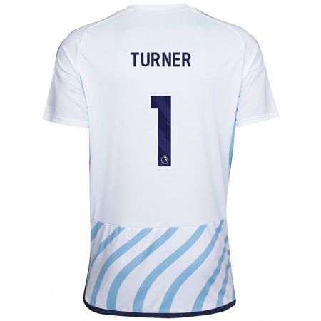 Kandiny Enfant Maillot Matt Turner #1 Blanc Bleu Tenues Extérieur 2023/24 T-Shirt