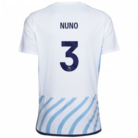 Kandiny Enfant Maillot Nuno Tavares #3 Blanc Bleu Tenues Extérieur 2023/24 T-Shirt