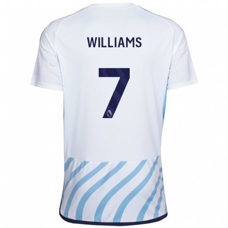 Kandiny Enfant Maillot Neco Williams #7 Blanc Bleu Tenues Extérieur 2023/24 T-Shirt