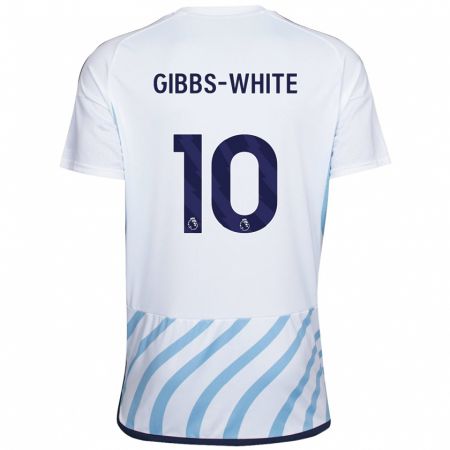 Kandiny Enfant Maillot Morgan Gibbs-White #10 Blanc Bleu Tenues Extérieur 2023/24 T-Shirt