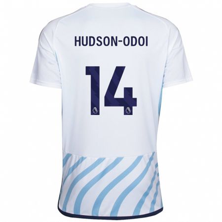 Kandiny Enfant Maillot Callum Hudson-Odoi #14 Blanc Bleu Tenues Extérieur 2023/24 T-Shirt
