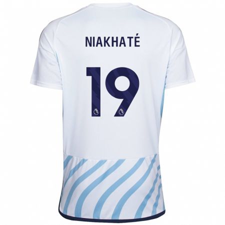 Kandiny Enfant Maillot Moussa Niakhaté #19 Blanc Bleu Tenues Extérieur 2023/24 T-Shirt