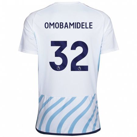 Kandiny Enfant Maillot Andrew Omobamidele #32 Blanc Bleu Tenues Extérieur 2023/24 T-Shirt