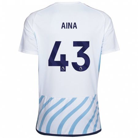 Kandiny Enfant Maillot Ola Aina #43 Blanc Bleu Tenues Extérieur 2023/24 T-Shirt