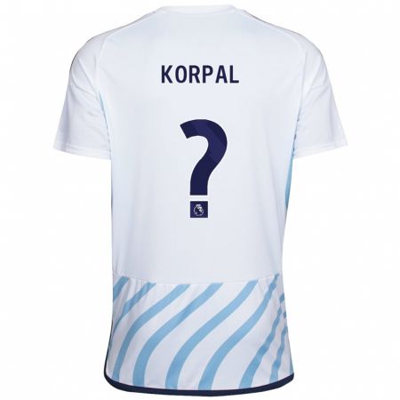 Kandiny Enfant Maillot Aaron Korpal #0 Blanc Bleu Tenues Extérieur 2023/24 T-Shirt