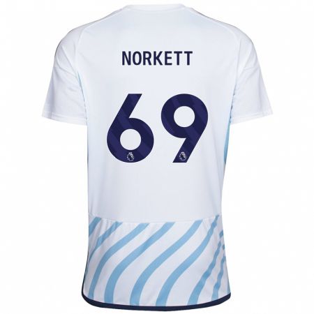 Kandiny Enfant Maillot Manni Norkett #69 Blanc Bleu Tenues Extérieur 2023/24 T-Shirt