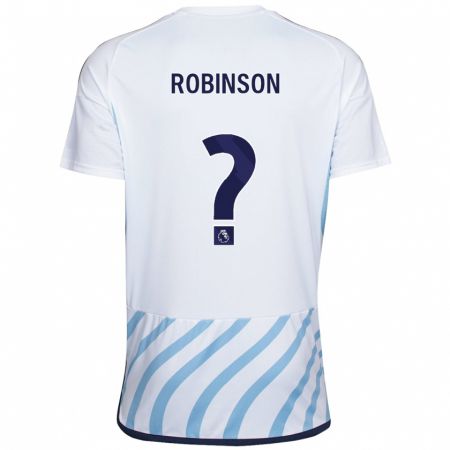 Kandiny Enfant Maillot Theo Robinson #0 Blanc Bleu Tenues Extérieur 2023/24 T-Shirt