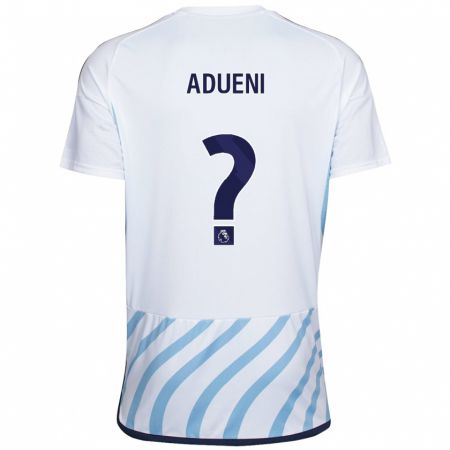 Kandiny Enfant Maillot Kevin Adueni #0 Blanc Bleu Tenues Extérieur 2023/24 T-Shirt