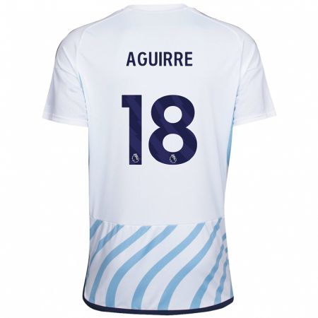 Kandiny Enfant Maillot Aja Aguirre #18 Blanc Bleu Tenues Extérieur 2023/24 T-Shirt