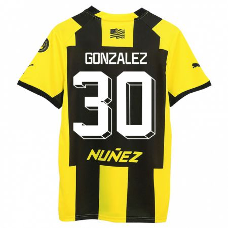 Kandiny Homme Maillot Ángel González #30 Jaune Noir Tenues Domicile 2023/24 T-Shirt