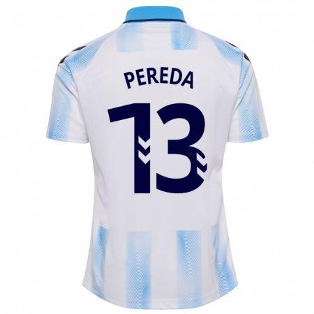 Kandiny Homme Maillot Adrián Pereda #13 Blanc Bleu Tenues Domicile 2023/24 T-Shirt