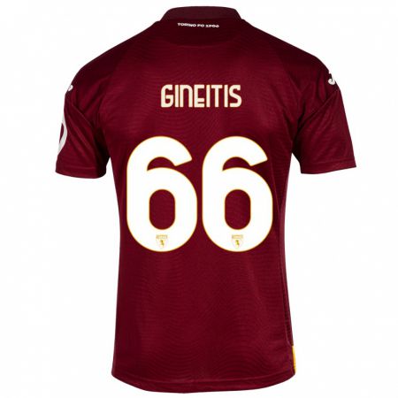 Kandiny Homme Maillot Gvidas Gineitis #66 Rouge Foncé Tenues Domicile 2023/24 T-Shirt