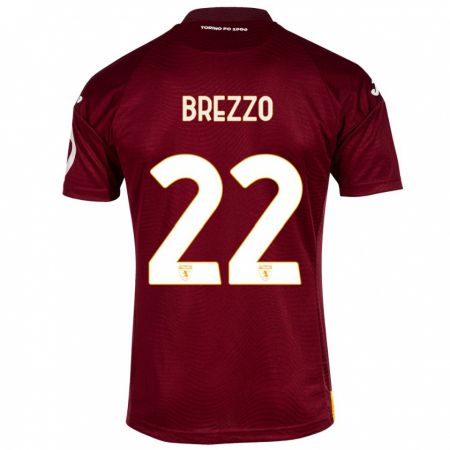 Kandiny Homme Maillot Matteo Brezzo #22 Rouge Foncé Tenues Domicile 2023/24 T-Shirt
