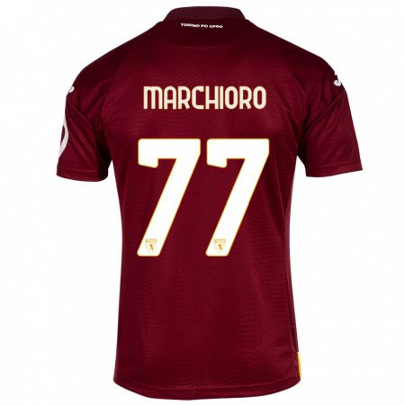 Kandiny Homme Maillot Raffaele Marchioro #77 Rouge Foncé Tenues Domicile 2023/24 T-Shirt