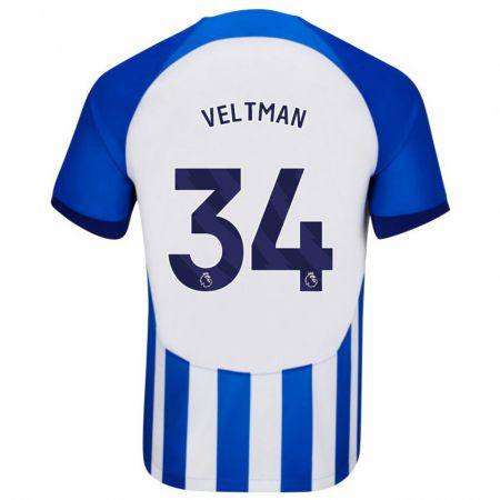 Kandiny Homme Maillot Joël Veltman #34 Bleu Tenues Domicile 2023/24 T-Shirt