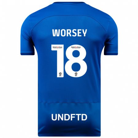 Kandiny Homme Maillot Louanne Worsey #18 Bleu Tenues Domicile 2023/24 T-Shirt