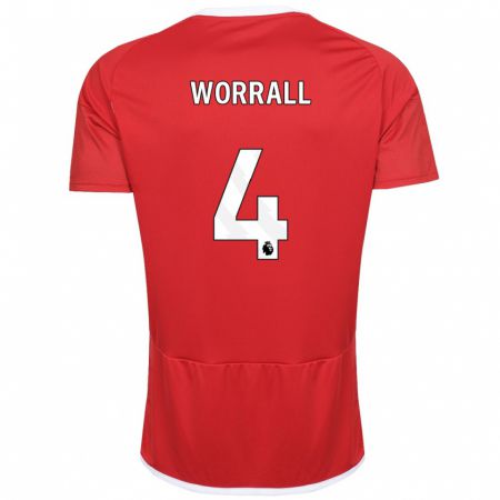Kandiny Homme Maillot Joe Worrall #4 Rouge Tenues Domicile 2023/24 T-Shirt