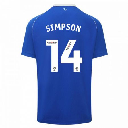 Kandiny Homme Maillot Jasmine Simpson #14 Bleu Tenues Domicile 2023/24 T-Shirt
