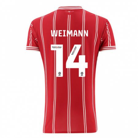 Kandiny Homme Maillot Andreas Weimann #14 Rouge Tenues Domicile 2023/24 T-Shirt