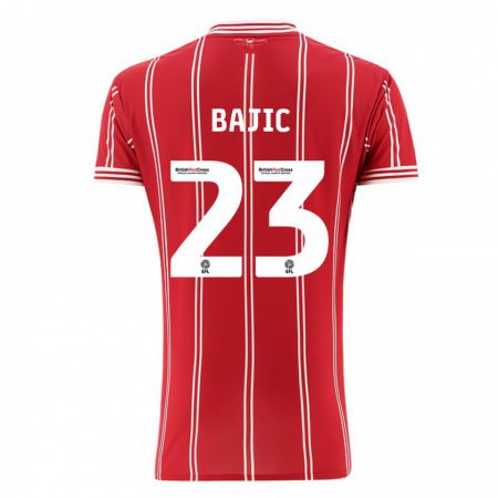 Kandiny Homme Maillot Stefan Bajic #23 Rouge Tenues Domicile 2023/24 T-Shirt
