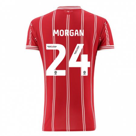 Kandiny Homme Maillot Ffion Morgan #24 Rouge Tenues Domicile 2023/24 T-Shirt