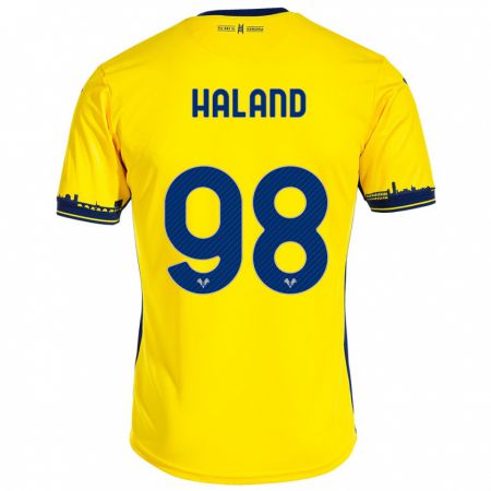 Kandiny Homme Maillot Benedicte Iversen Håland #98 Jaune Tenues Extérieur 2023/24 T-Shirt