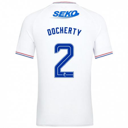 Kandiny Homme Maillot Nicola Docherty #2 Blanc Tenues Extérieur 2023/24 T-Shirt