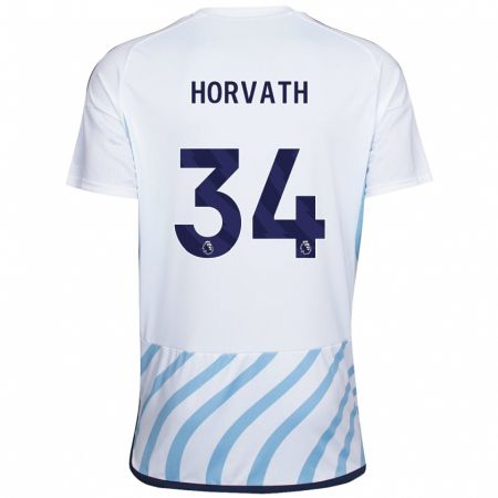 Kandiny Homme Maillot Ethan Horvath #34 Blanc Bleu Tenues Extérieur 2023/24 T-Shirt