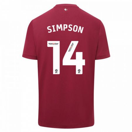 Kandiny Homme Maillot Jasmine Simpson #14 Rouge Tenues Extérieur 2023/24 T-Shirt
