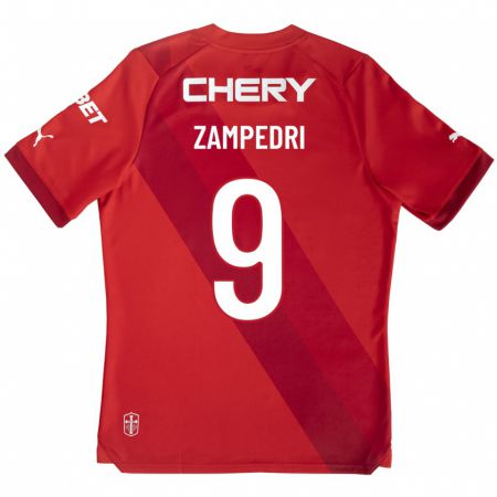 Kandiny Homme Maillot Fernando Zampedri #9 Rouge Tenues Extérieur 2023/24 T-Shirt