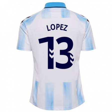 Kandiny Femme Maillot Carlos López #13 Blanc Bleu Tenues Domicile 2023/24 T-Shirt