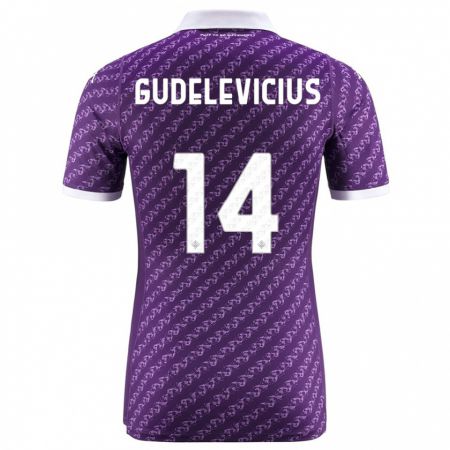 Kandiny Femme Maillot Ernestas Gudelevicius #14 Violet Tenues Domicile 2023/24 T-Shirt