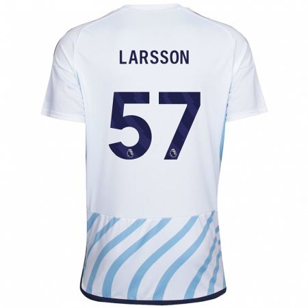 Kandiny Femme Maillot Julian Larsson #57 Blanc Bleu Tenues Extérieur 2023/24 T-Shirt